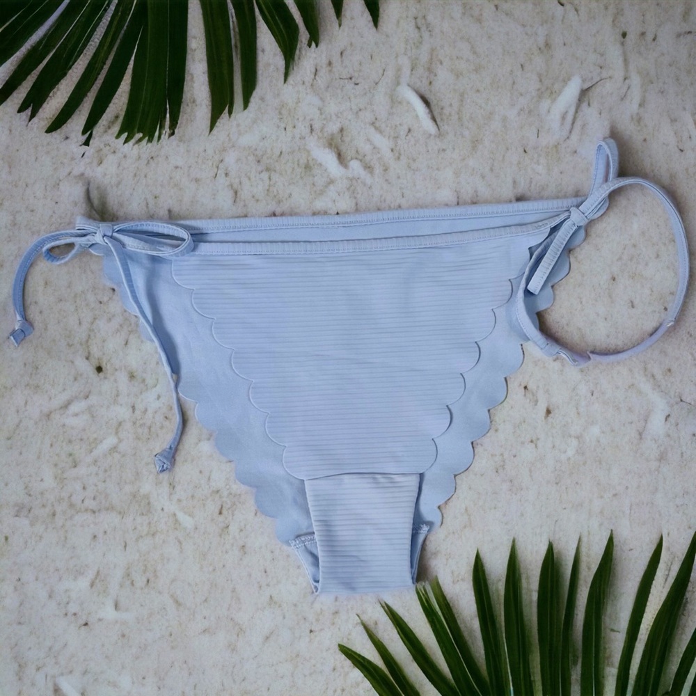 NWOT H&M Scallop Hem Ribbed Tie Bikini Swimsuit Bottoms Pastel Blue Periwinkle